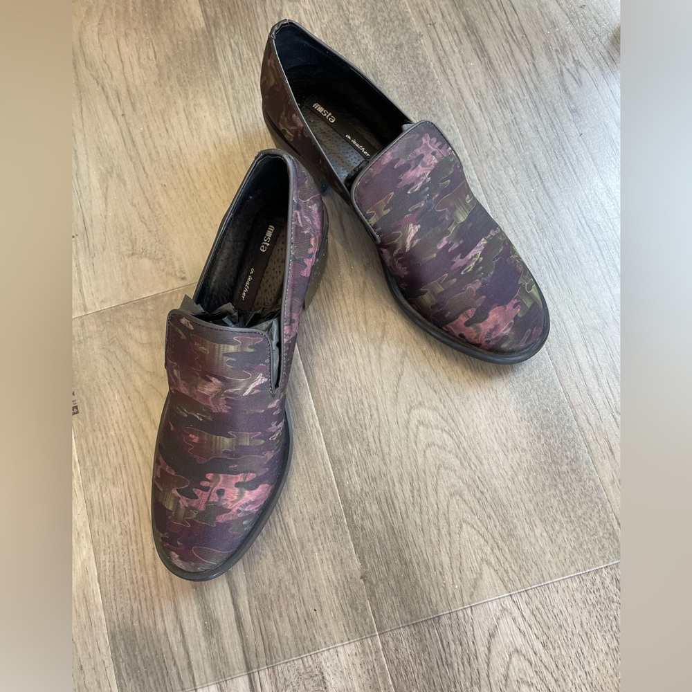Miista Wine Camo Leather Upper Trixie Heeled Slippers/ Loafers